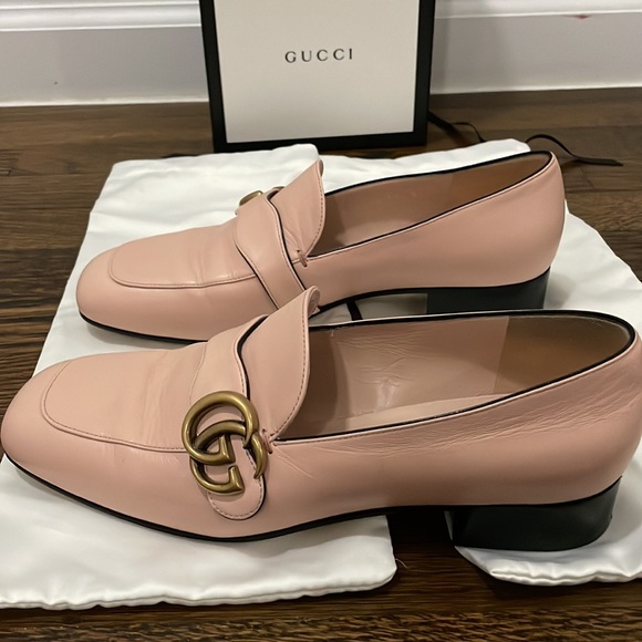 Gucci Pink Double G Logo Leather Loafers, used but great condition. - Picture 6 of 15